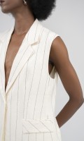 SIXDO Beige Stripe Linen Waistcoat